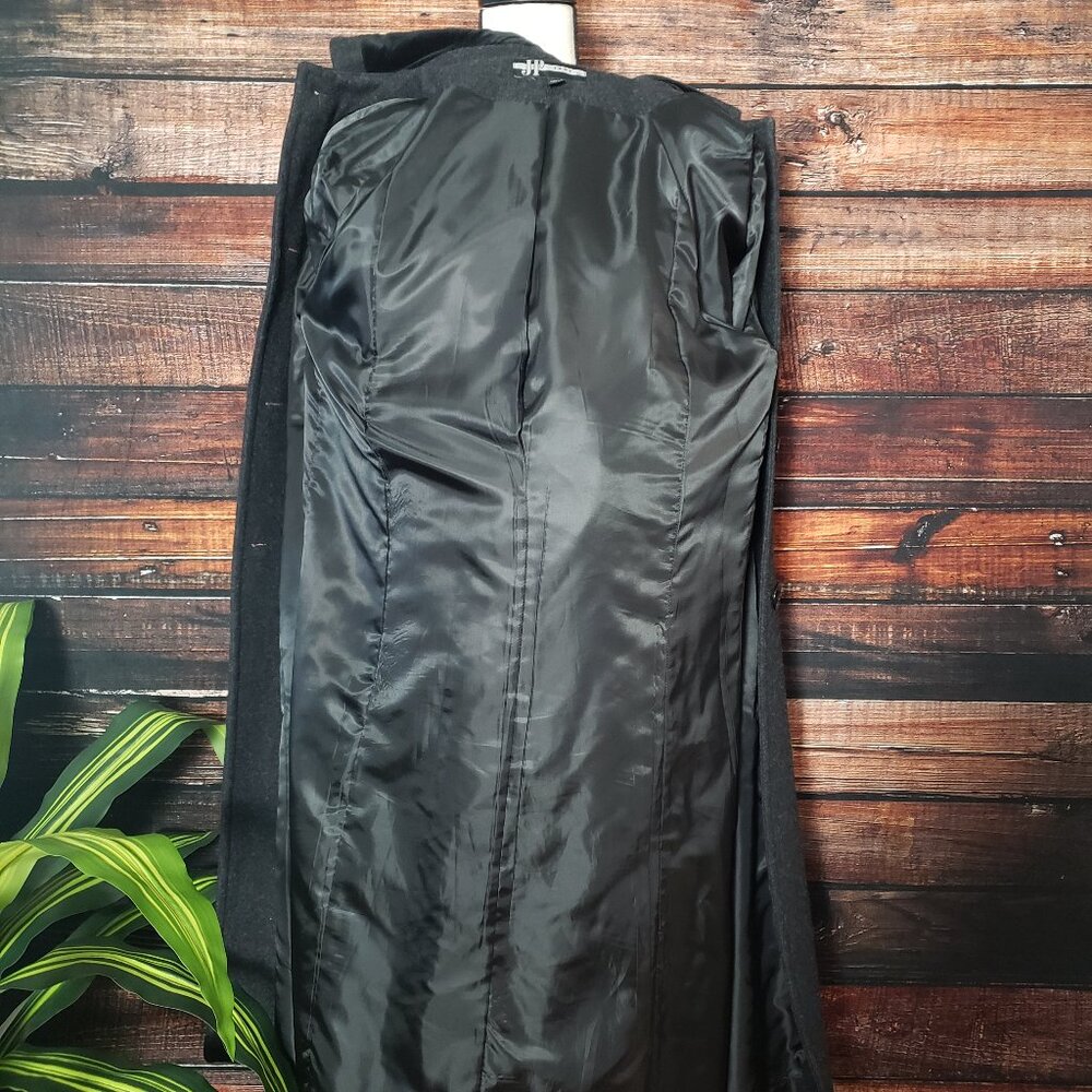 JP 1893 Vintage Large Petite Wool Overcoat Jacket Lined Charcoal Velvet Trim - Picture 8 of 9